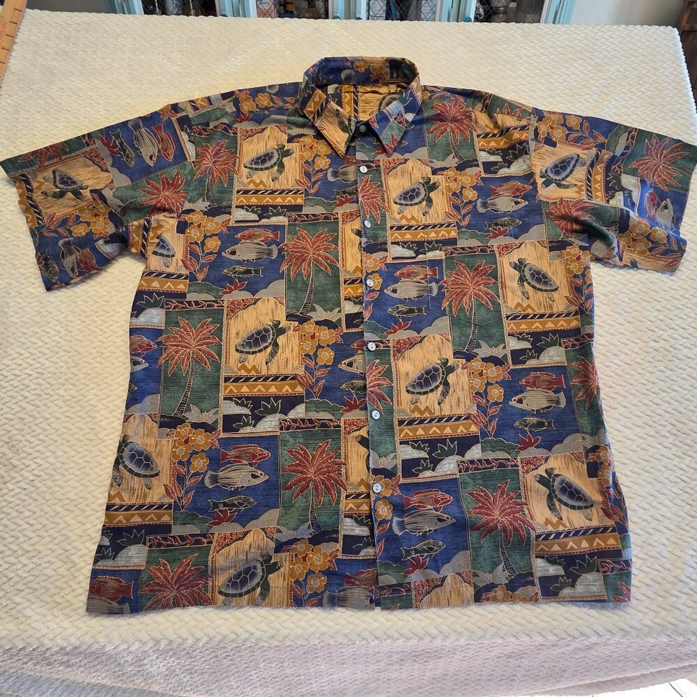 Tori Richard Hawaiian Shirt Men's XL Made In Hawaii Aloha Fish Turtle Camp Shirt